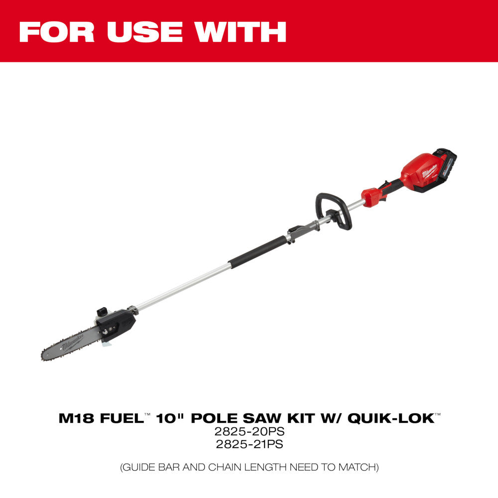 10" black metal pole saw guide bar with mounting hardware for Milwaukee M18 FUEL pole saws.