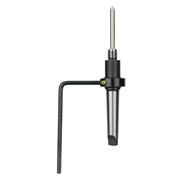 Steel arbor with #3 Morse taper shank, threaded spindle on top, and L-shaped wrench handle attached.