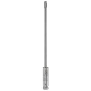 Long metallic SDS+ extension rod with ribbed grip section and locking mechanism at base.