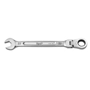 Milwaukee 22mm flex head ratcheting combination wrench with open end and ratchet socket end.