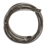 Coiled metal sectional drain cleaning cable with open wind construction, approximately 1-1/4 inches diameter.