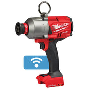 Milwaukee M18 FUEL red and silver hex utility impact wrench with ONE-KEY technology and wireless connectivity symbol.