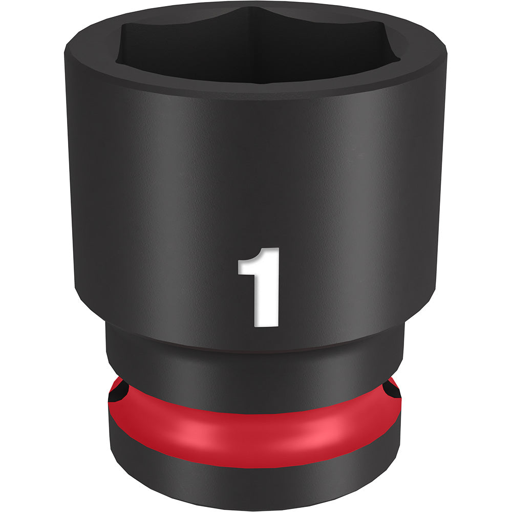 Black socket with hexagonal opening, marked "1", red band at base, 1/2" drive connection.