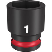 Black socket with hexagonal opening, marked "1", red band at base, 1/2" drive connection.