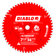 Red circular saw blade with 56 teeth, 7 1/4 inch diameter, white center arbor hole and Diablo branding.