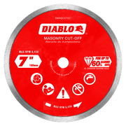 Seven-inch red diamond cut-off disc with gray continuous rim for masonry cutting.