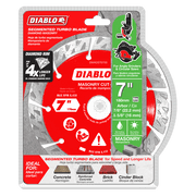 Diablo 7 inch diamond segmented masonry cut-off blade in packaging showing red and silver circular saw blade with diamond rim