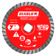 Diablo 7-inch diamond turbo cut-off disc with red center label and segmented gray cutting edge for masonry.
