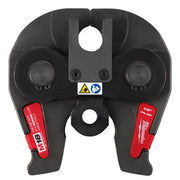 Black and red press jaw head with two circular pressing surfaces and center mounting hole for 1/2" IPS-ASP connections.