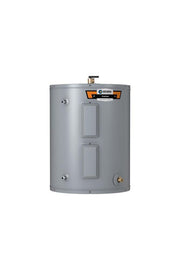 State ProLine lowboy electric water heater with gray cylindrical tank, top-mounted brass connection, and control panel with o