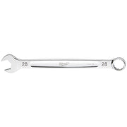 Silver 28MM combination wrench with open wrench head on left and circular ring head on right.