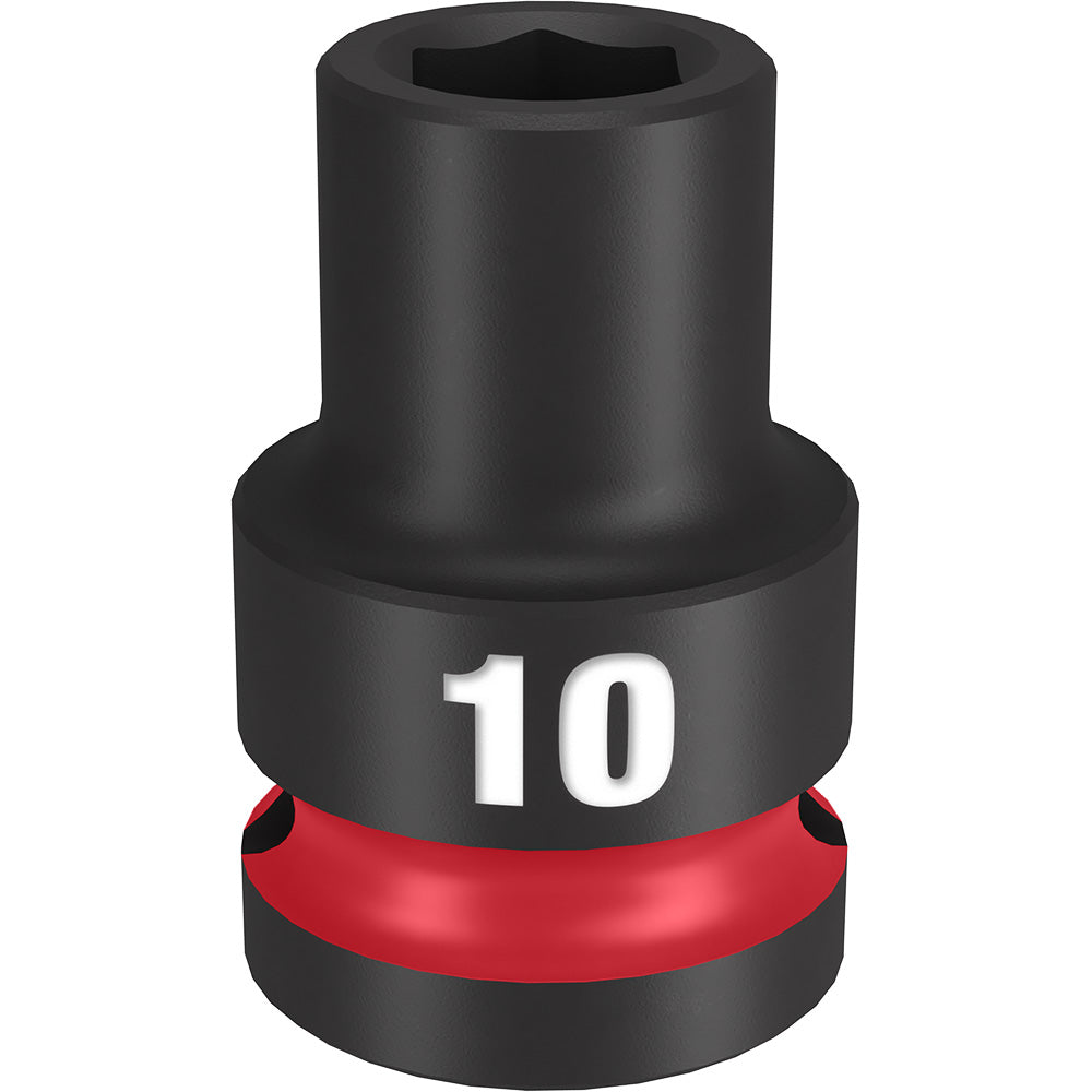 Black 10MM socket with hexagonal opening and red impact band on base.