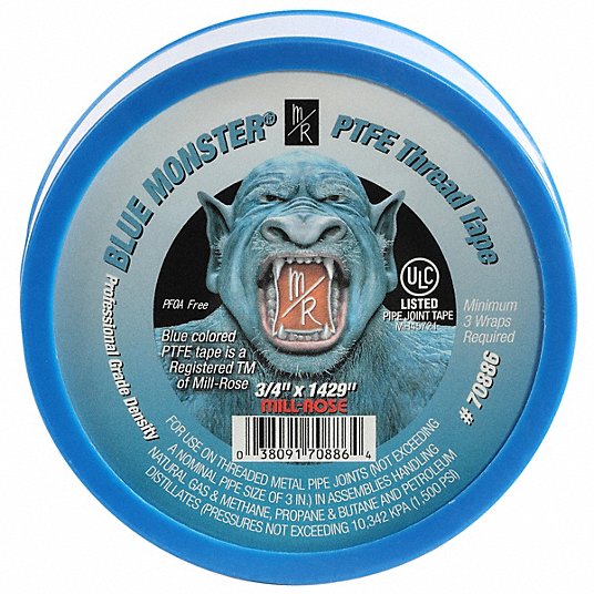 Blue Monster Teflon seal tape roll 3/4 inch by 1429 inches, 25 pack with branded blue spool.