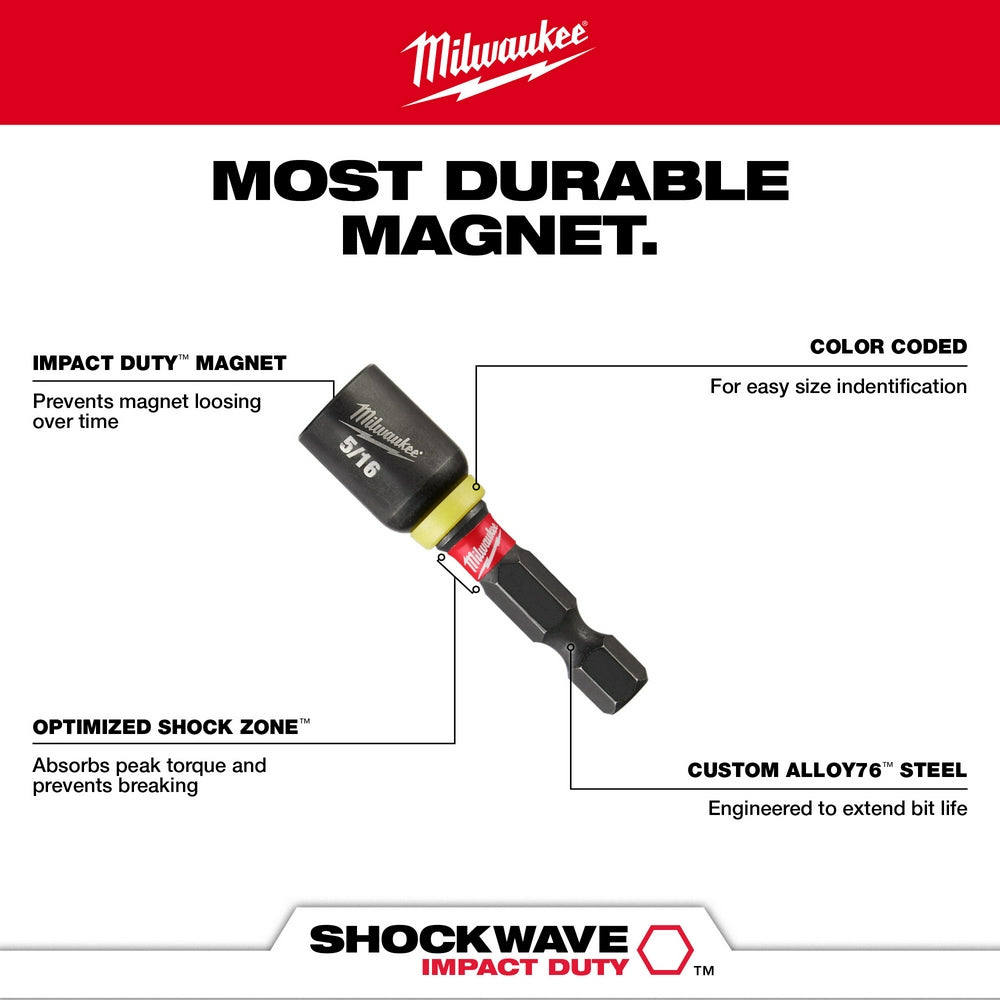 Milwaukee 49-66-4522 Shockwave Impact Duty 1/4" x 1-7/8" Magnetic Nut Driver 3PK