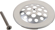 Chrome dome strainer with multiple drainage holes and matching screw-in fastener.