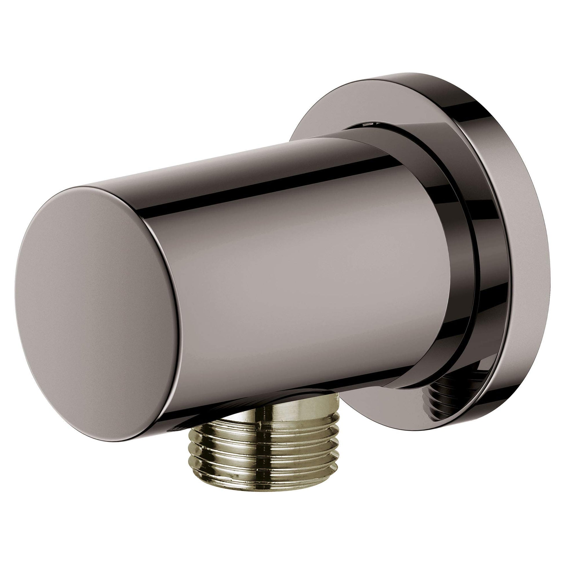 Hard graphite wall-mounted cylindrical union with threaded brass outlet connection for shower hose attachment.