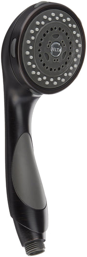 Venetian bronze hand shower with multiple spray holes arranged in concentric circles and ergonomic handle grip.