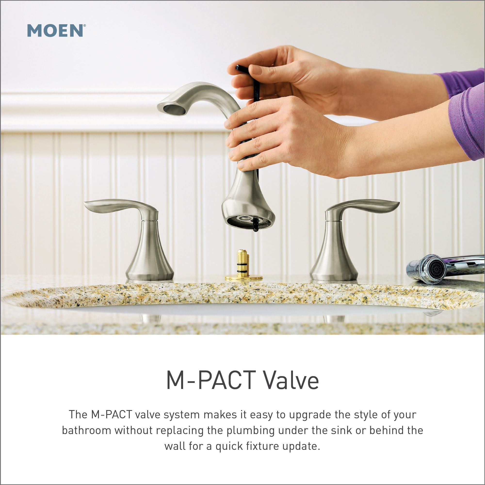 Moen Boardwalk Two Handle High Arc Widespread Bathroom Sink Faucet for 3 Hole Setups with Valve Included in Spot Resist Brushed Nickel - TV6220SRN