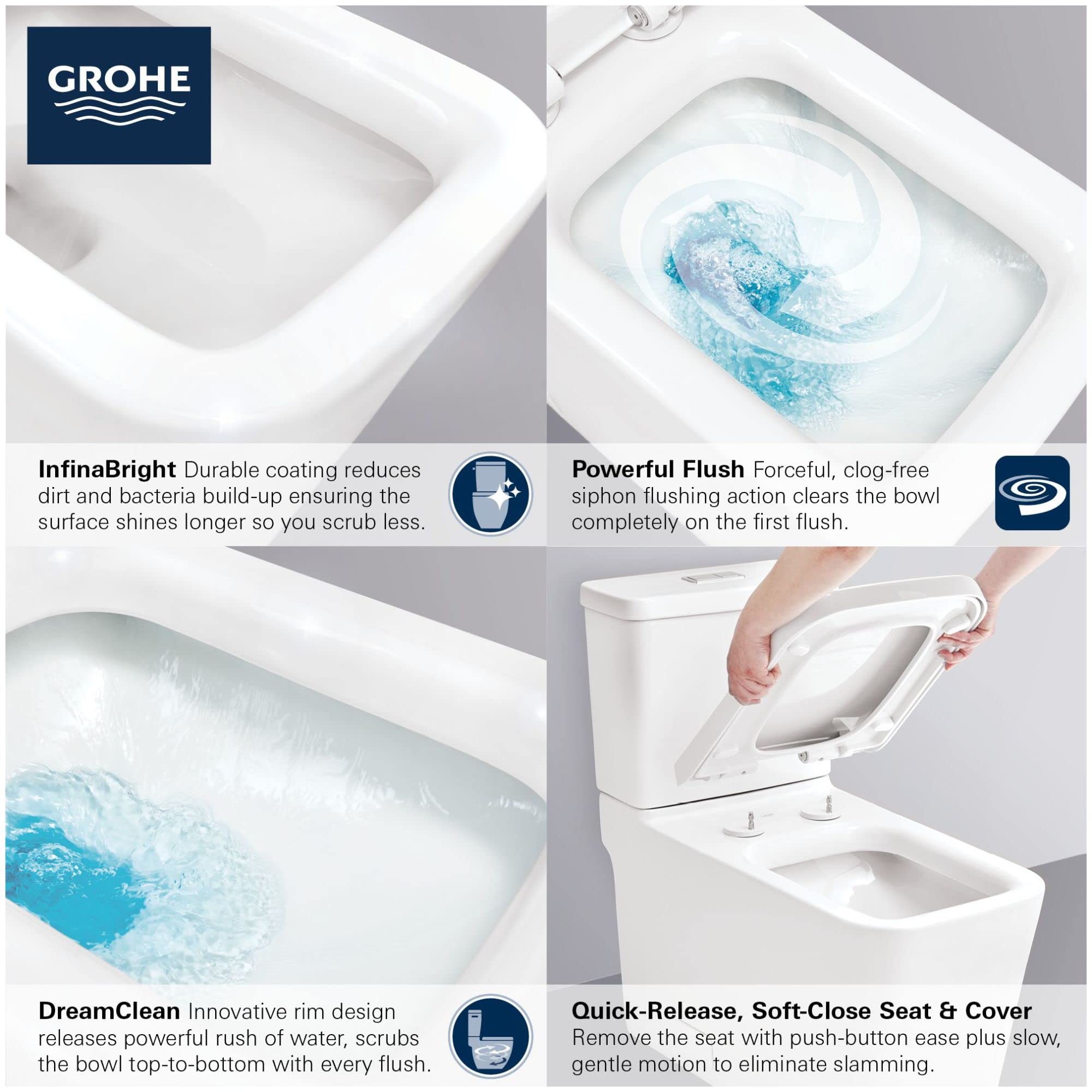 Grohe Eurocube 39662000 Two-piece Right Height Elongated Toilet with seat, Left-Hand Trip Lever in Grohe Alpine White