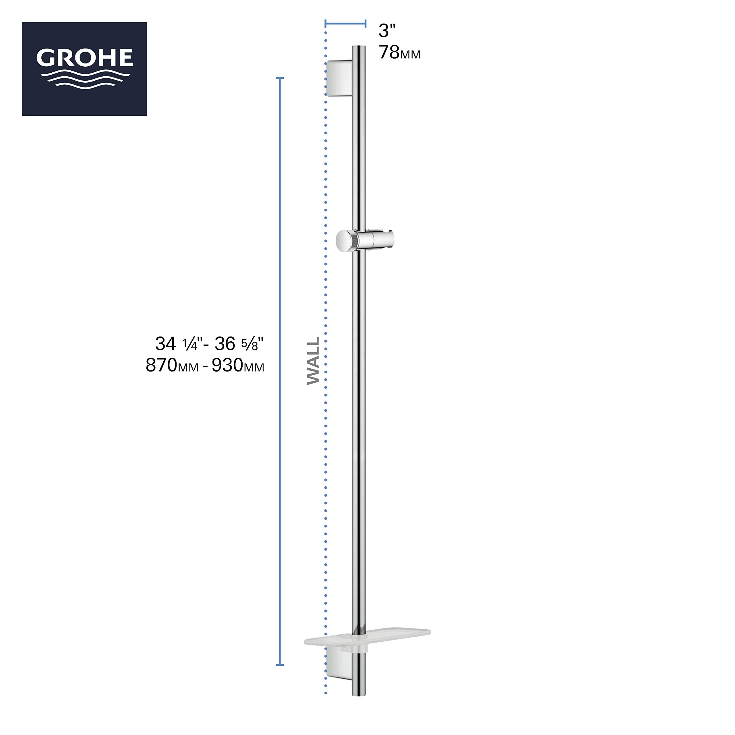 Grohe Rainshower hard graphite vertical shower slide bar with adjustable height and hand shower holder.