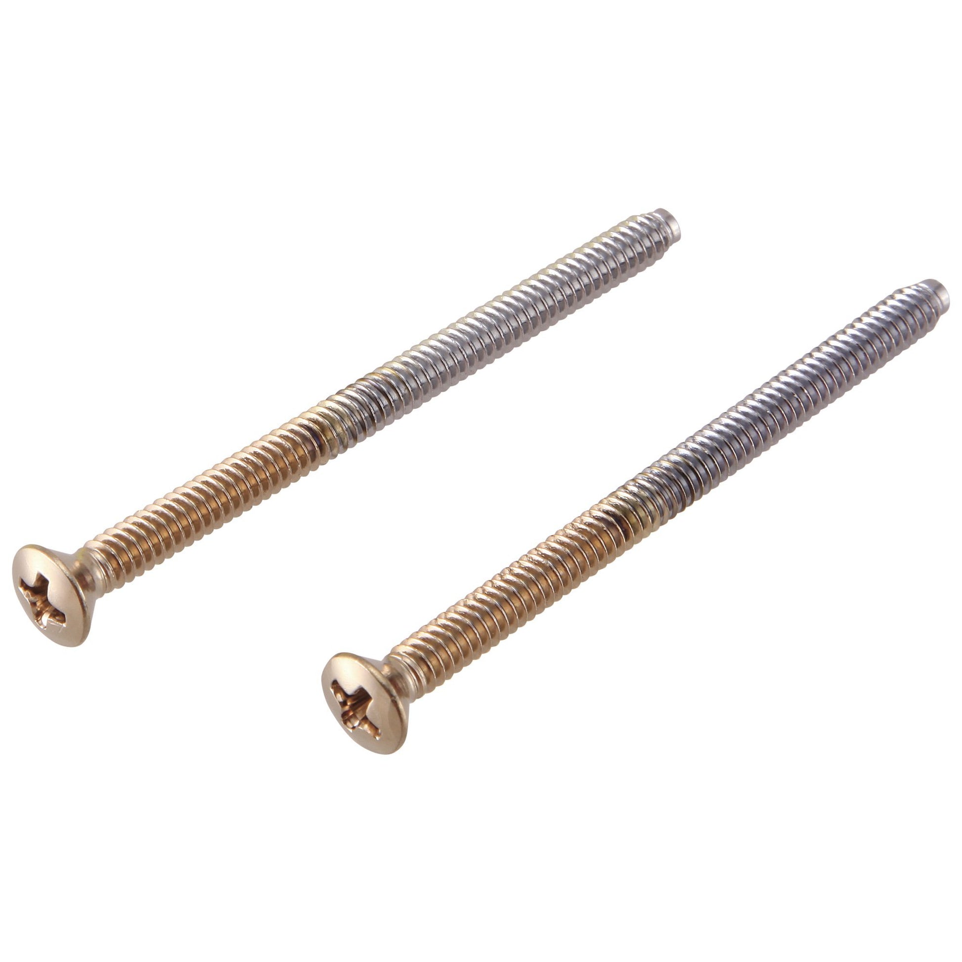 Two champagne bronze finish screws with Phillips heads and threaded shafts.