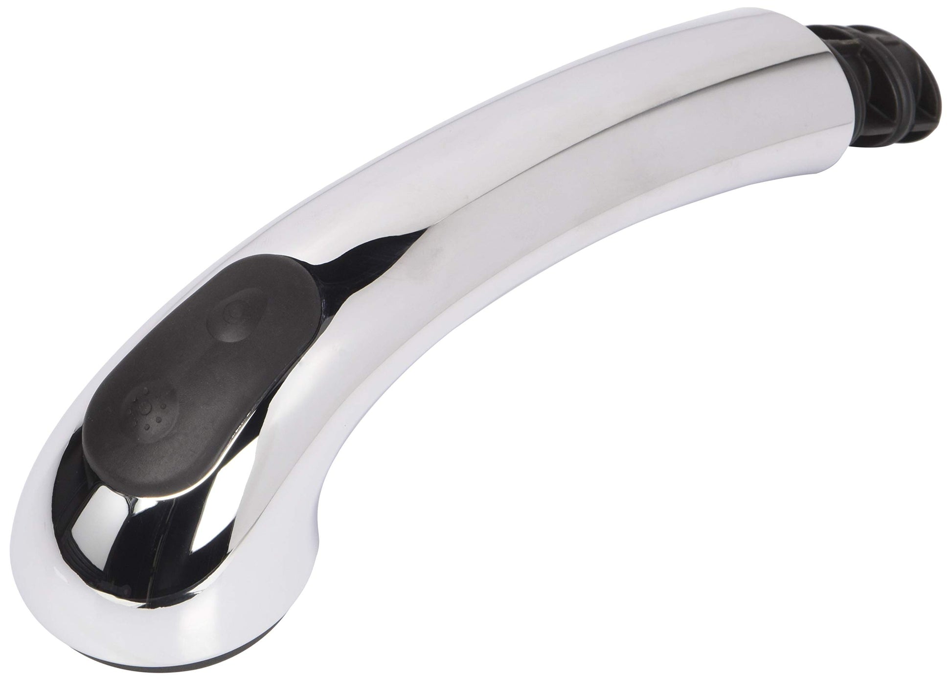 Chrome and black pull-out wand assembly with curved spout and trigger spray handle.