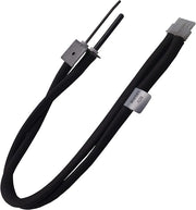 Natural gas water heater igniter assembly with two black insulated electrode rods and gray connector blocks at each end.
