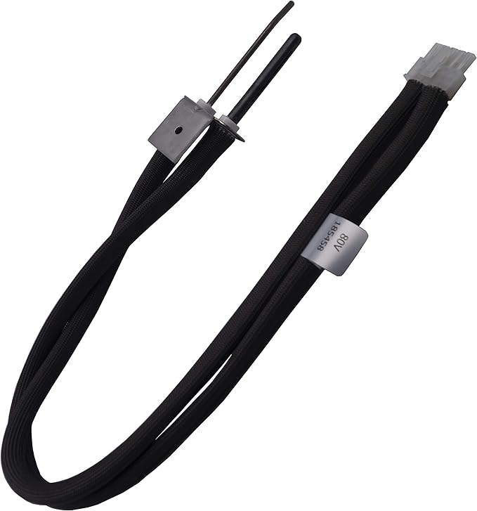 Natural gas water heater igniter assembly with two black insulated electrode rods and gray connector blocks at each end.