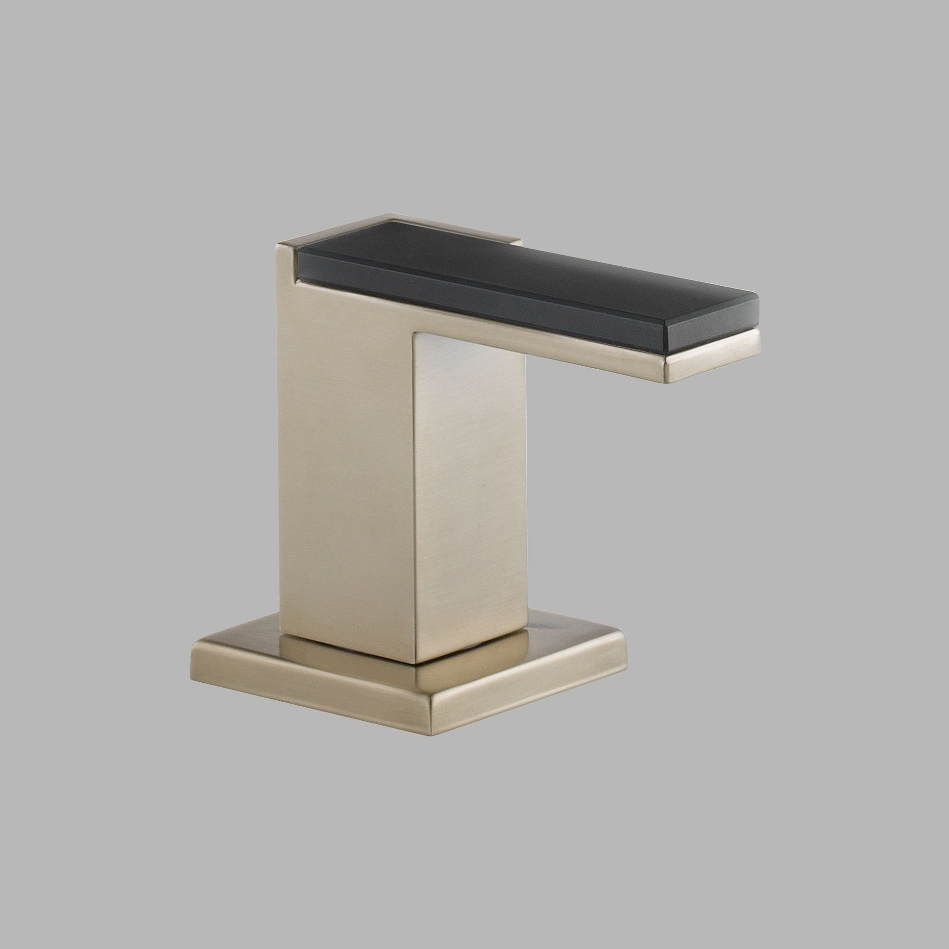 Brizo Siderna faucet with solar gray glass lever handle, brushed gold finish base and spout.