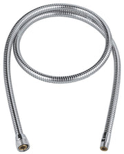 Chrome metalflex hose with brass connectors at both ends, coiled in a loop configuration.