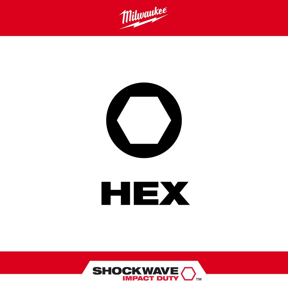 Milwaukee Shockwave 1 in. metric hex insert bit with black hexagonal socket on white background.
