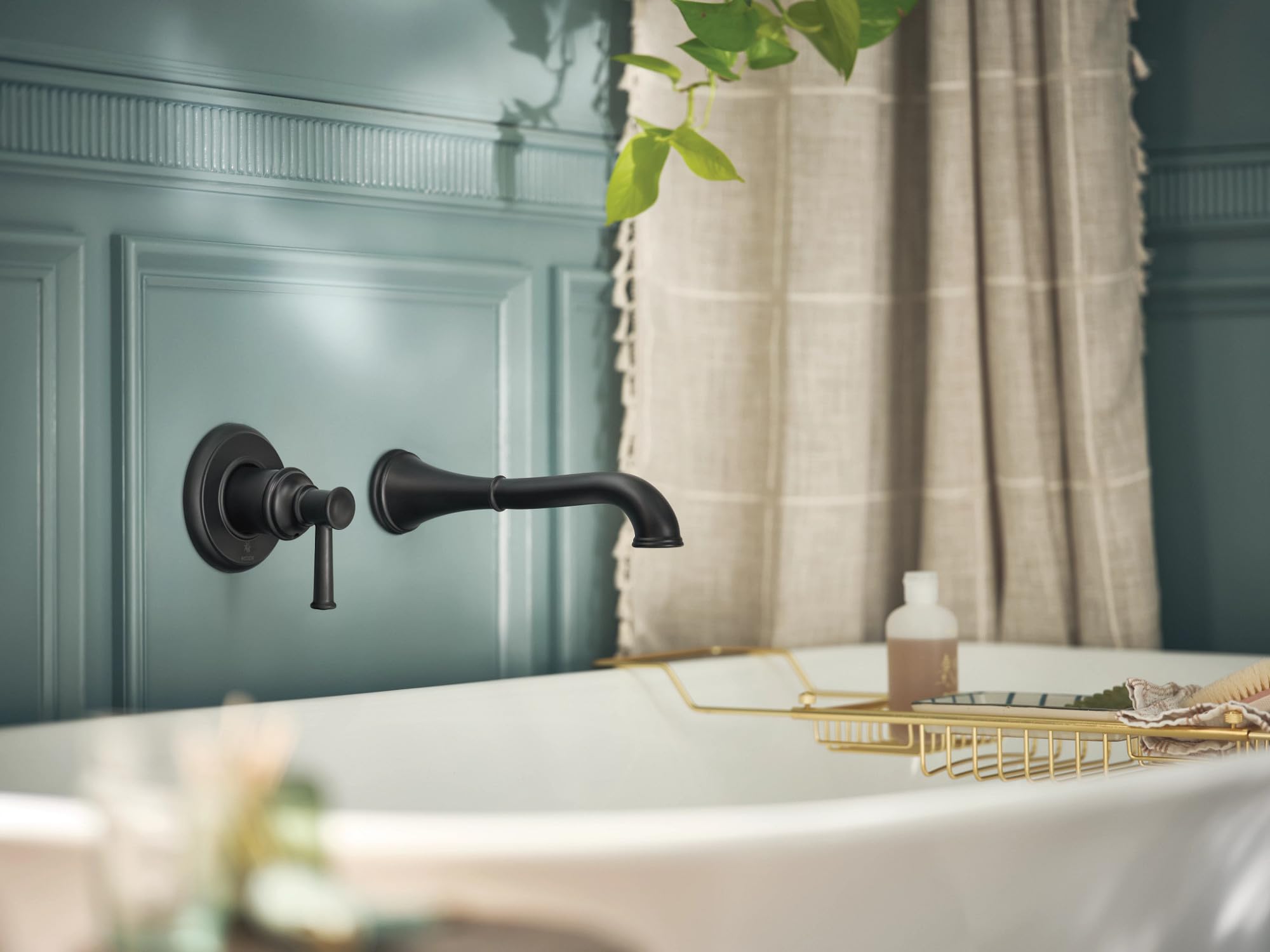 Moen Belfield Single Handle Wall Mount Tub Filler High Flow Tub Faucet with 10" Spout Reach in Matte Black - WT9021BL
