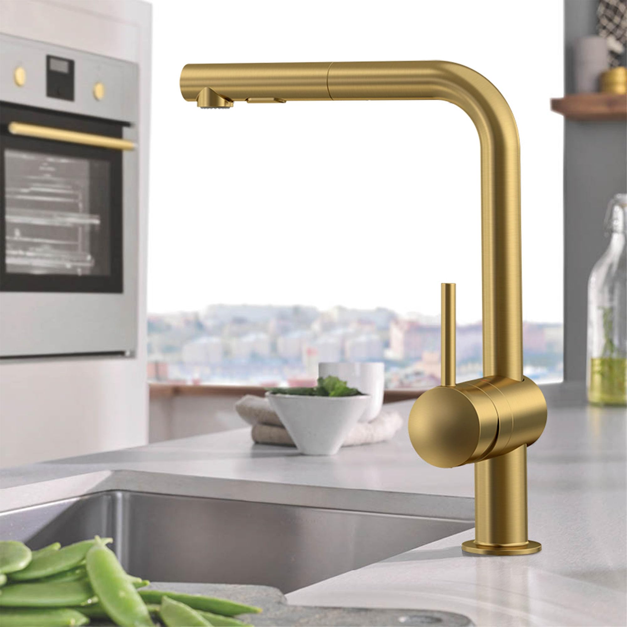 Grohe Minta 30300GN0 Single-Handle Pull-Out Kitchen Faucet Dual Spray 1.75 Gpm In Grohe Brushed Cool Sunrise