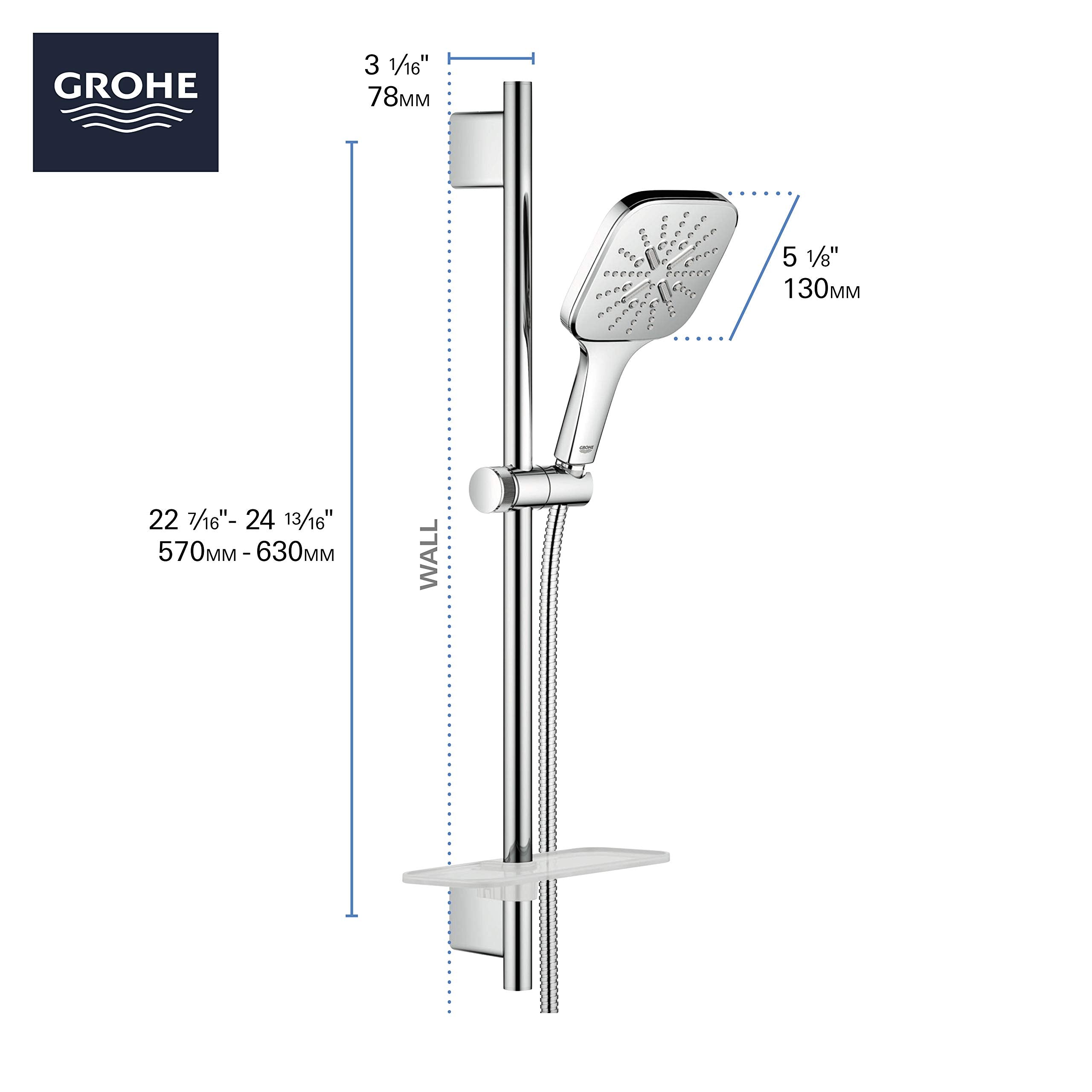 Grohe Rainshower 26585000 24" Shower Slide Bar Kit - 3 Sprays, 1.75 gpm in Grohe Chrome