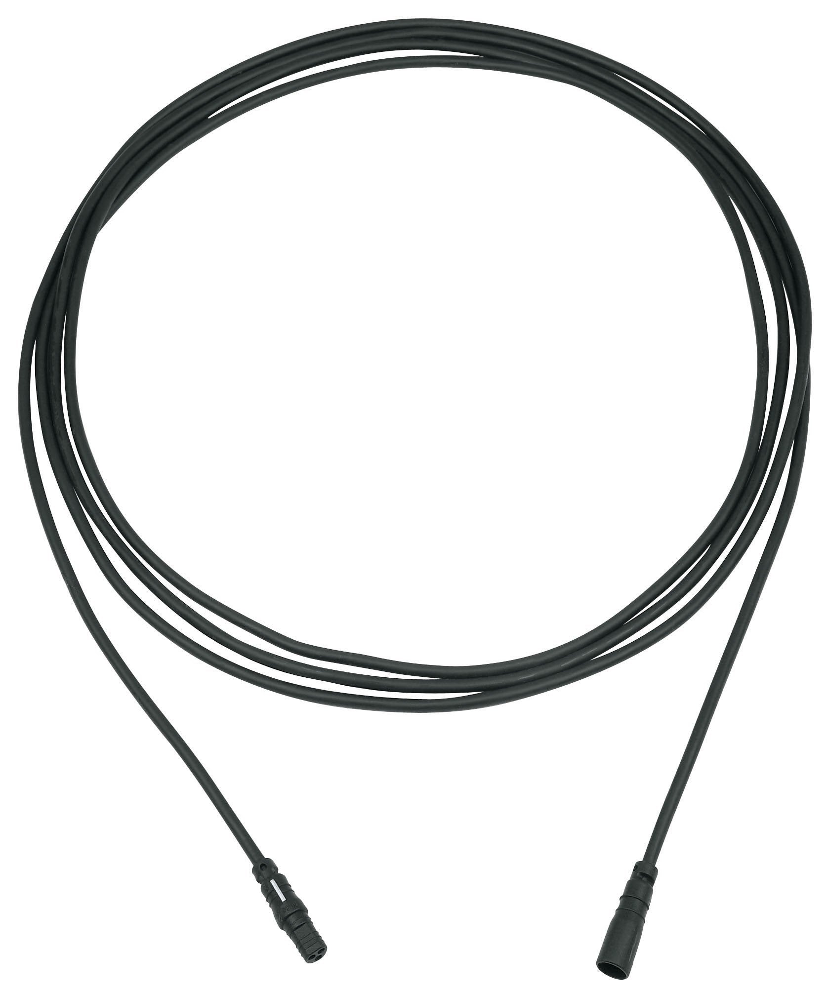 Black extension cable with threaded connectors at both ends, coiled in a loop.