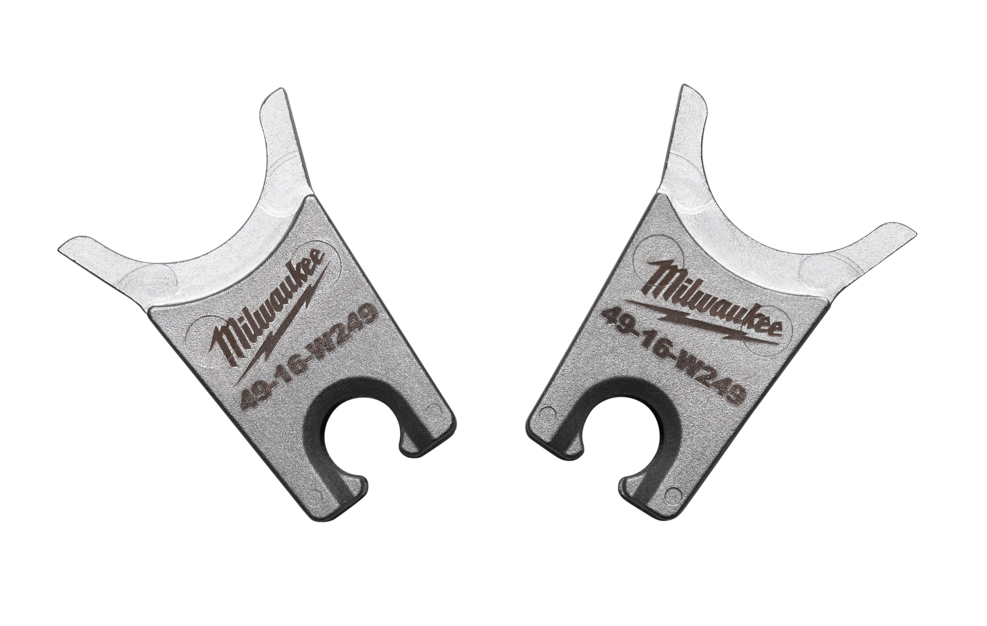 Milwaukee 49-16-W249 W-style dies with curved prongs and center circular openings.