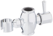 Chrome finish slide bar mechanism with cylindrical body, mounting brackets, and slide handle for shower installation.