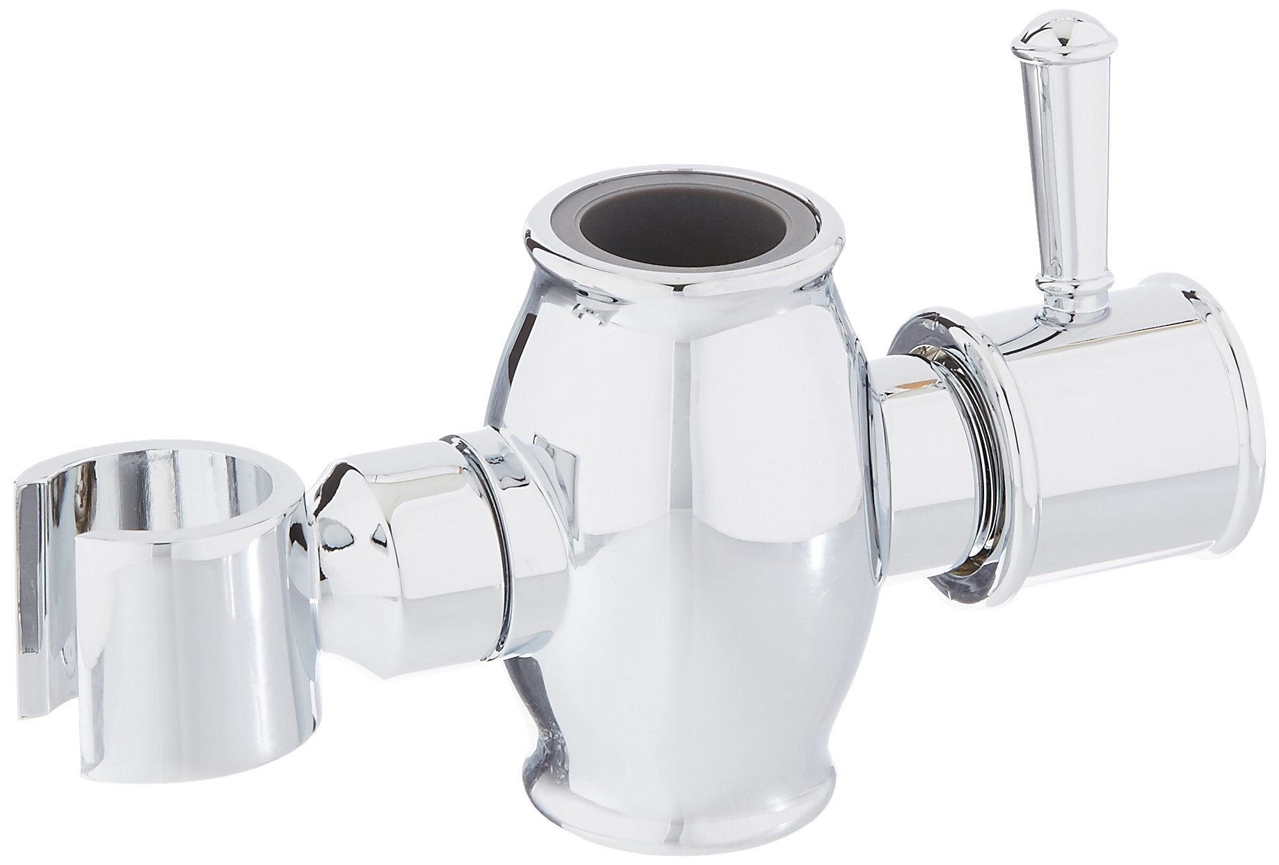 Chrome finish slide bar mechanism with cylindrical body, mounting brackets, and slide handle for shower installation.