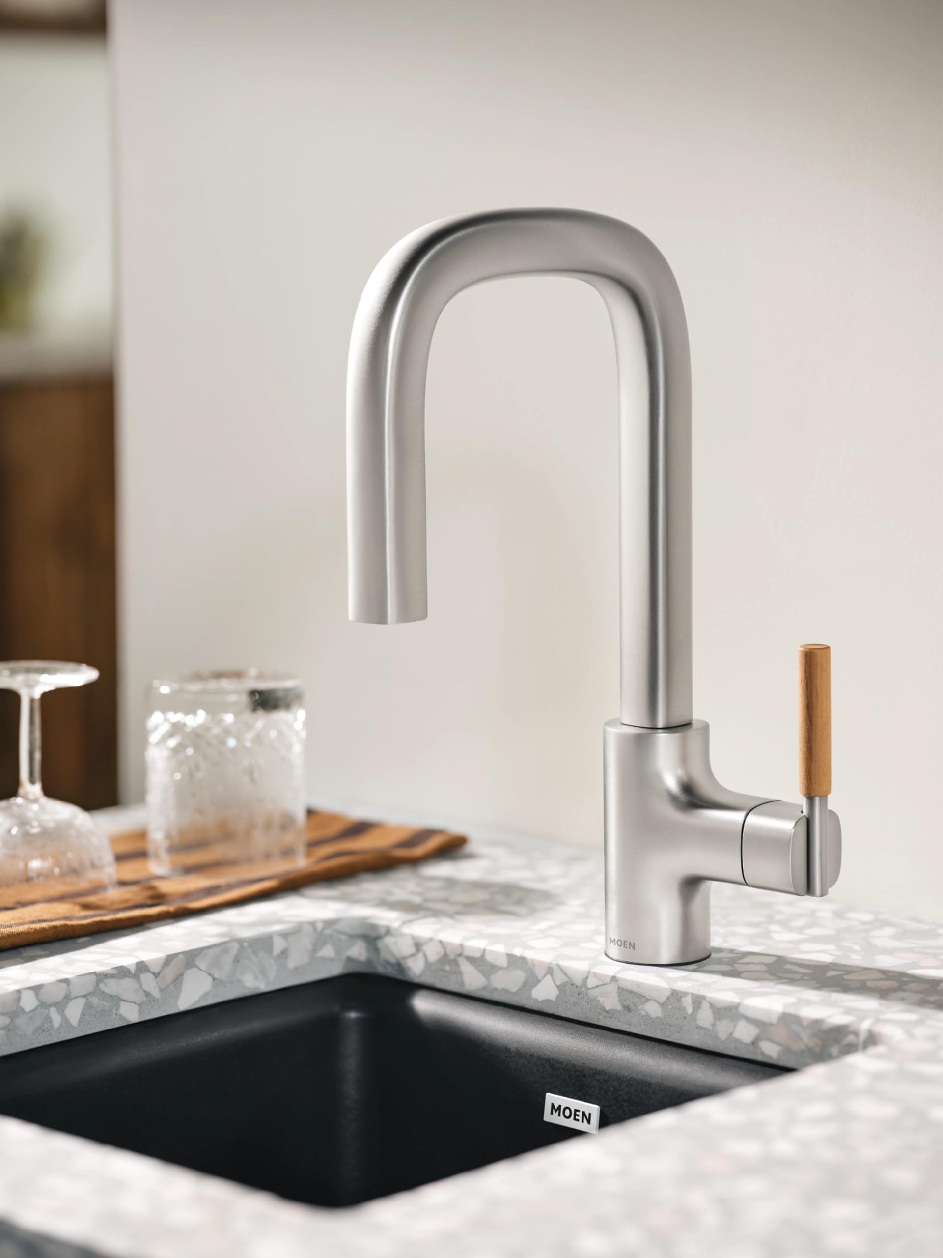 Moen Tenon One Handle Modern Bar Pulldown Faucet in Spot Resist Stainless - S64001SRS