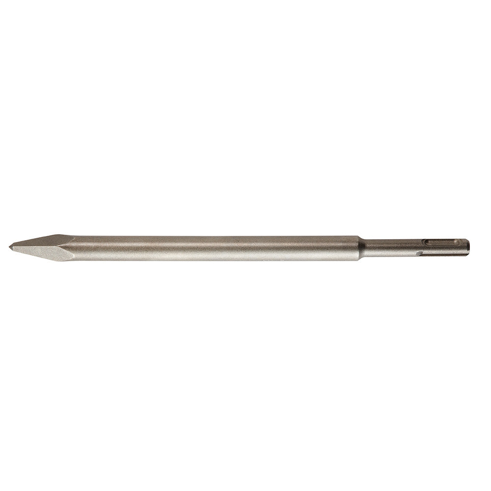 Metal bull point chisel with pointed tip and cylindrical shank for pneumatic tools.