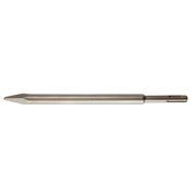 Metal bull point chisel with pointed tip and cylindrical shank for pneumatic tools.