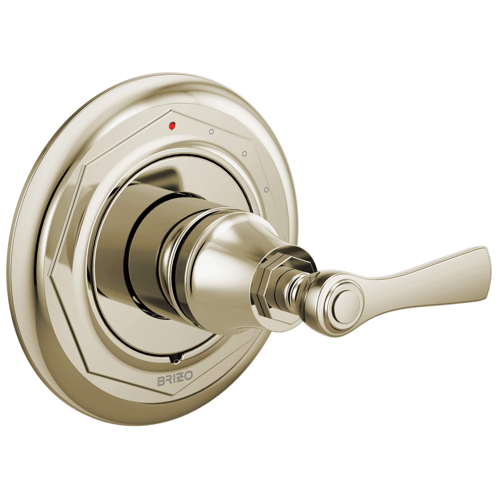 Brizo Rook pressure balance valve trim with round escutcheon plate and lever handle in brushed nickel finish.