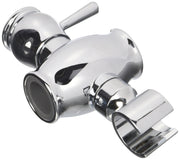 Chrome shower slide bar mechanism with adjustable bracket and handheld shower head holder in polished finish.