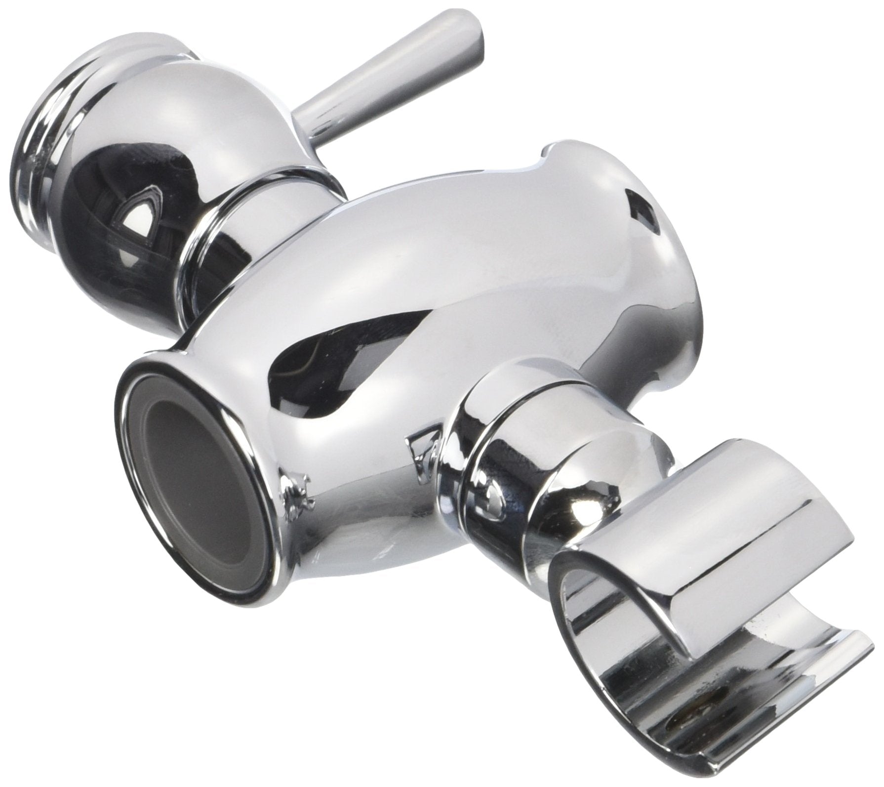 Chrome shower slide bar mechanism with adjustable bracket and handheld shower head holder in polished finish.