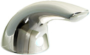 Chrome metal lever handle kit with curved spout design and mounting hole visible.