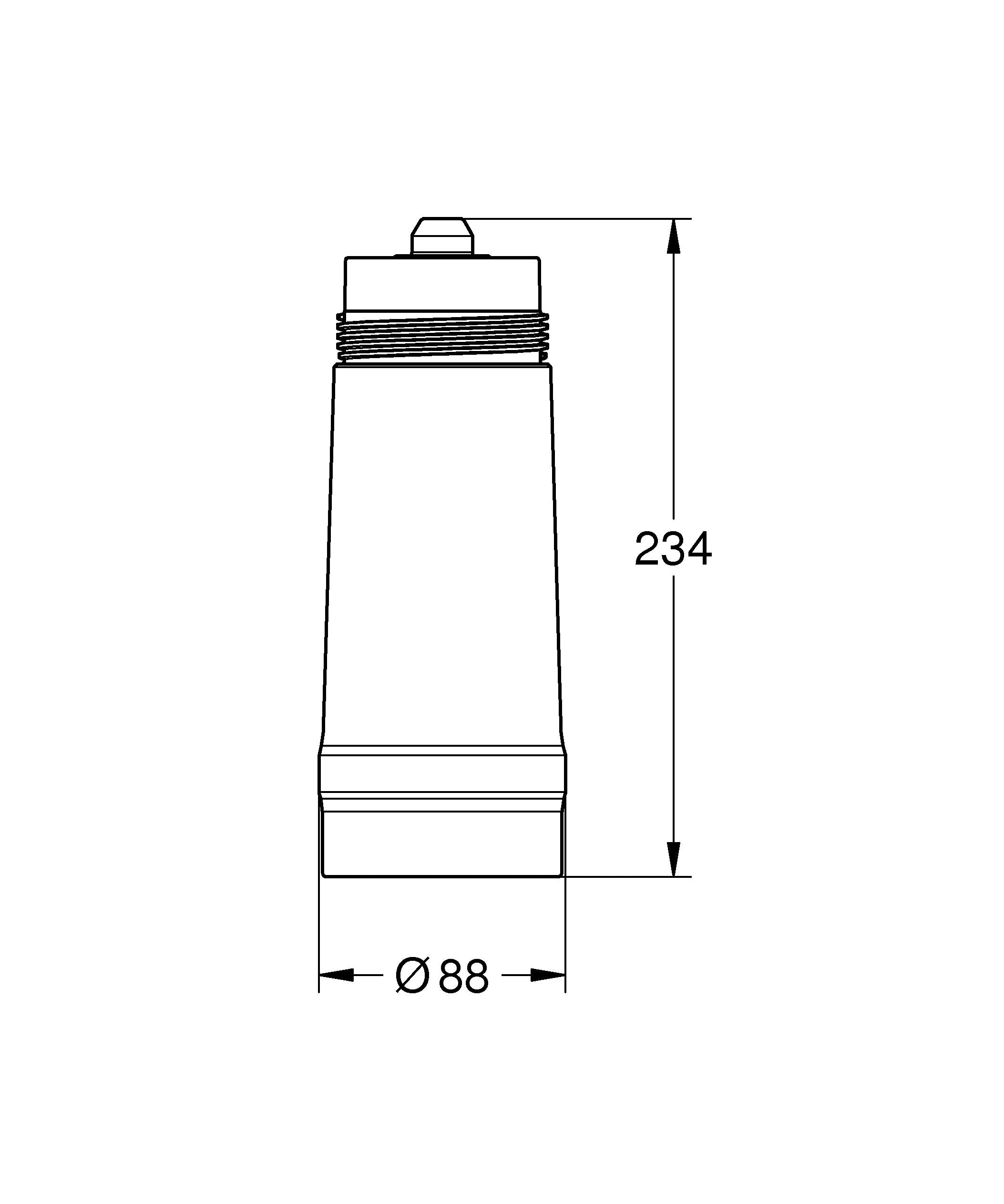 Grohe Blue S-Size carbon filter cartridge with threaded connector, 234mm height and 88mm diameter.