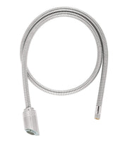 Brushed stainless steel extractable shower hose with showerhead attachment and flexible tubing.