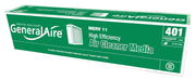 GeneralAire pleated furnace air filter box labeled MERV 11 High Efficiency Air Cleaner Media, model 401.