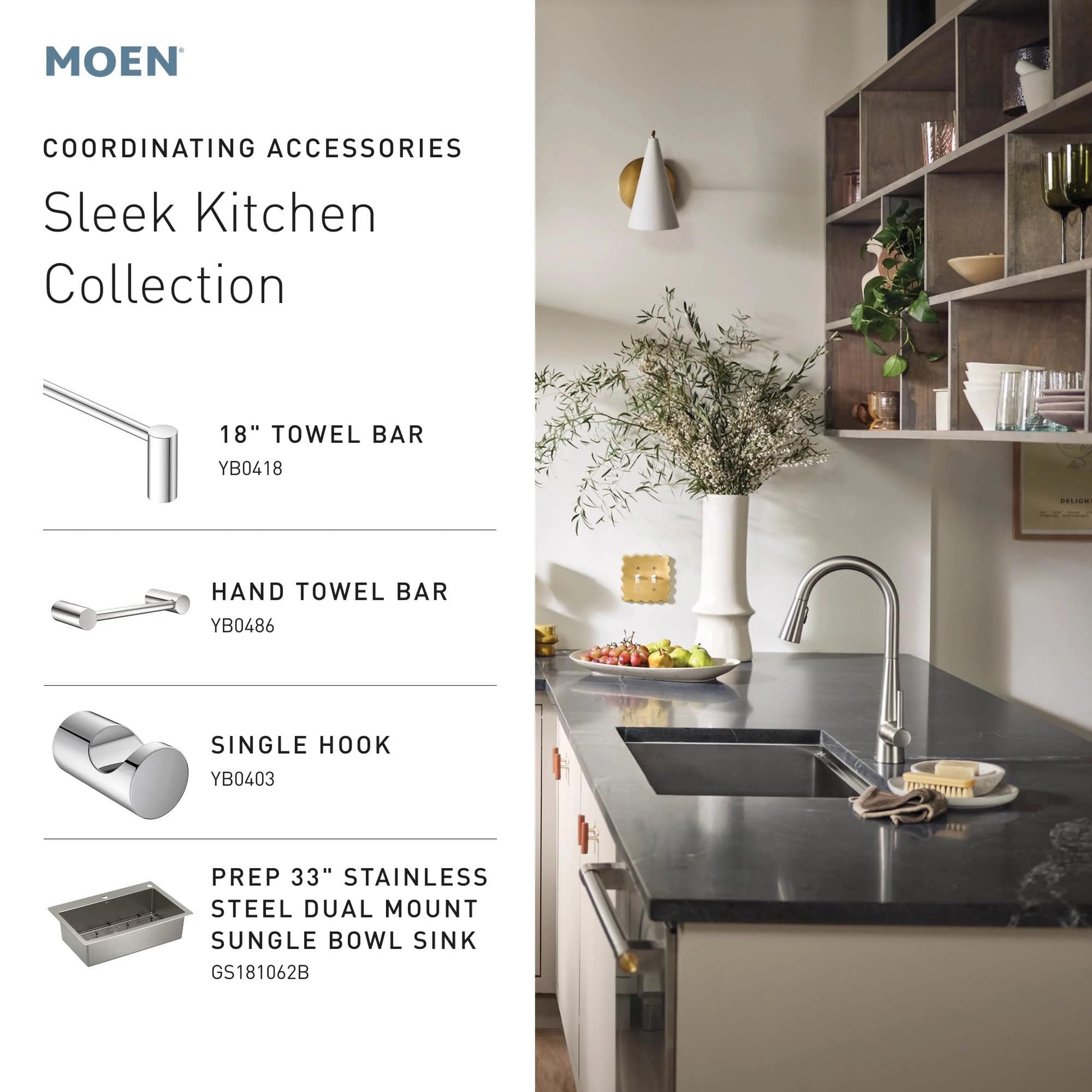 Chrome kitchen faucet with high curved spout and pulldown sprayer mounted above stainless steel sink in kitchen countertop.