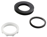 Three rubber seals: one white threaded ring and two black foam rings in varying sizes.